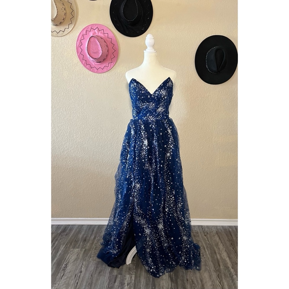 Starry Strapless Dress with Slit, Tulle formal evening gown